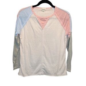 Baea Raglan Tee Long Sleeve Lightweight Color Block Peach Sky Sand XS New